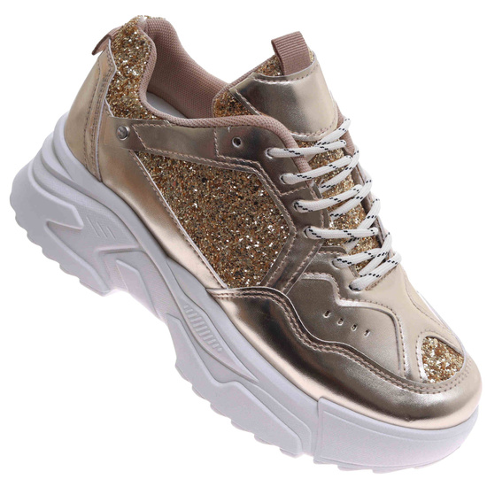 Złote buty sportowe na platformie /D8-2 17475 G391/