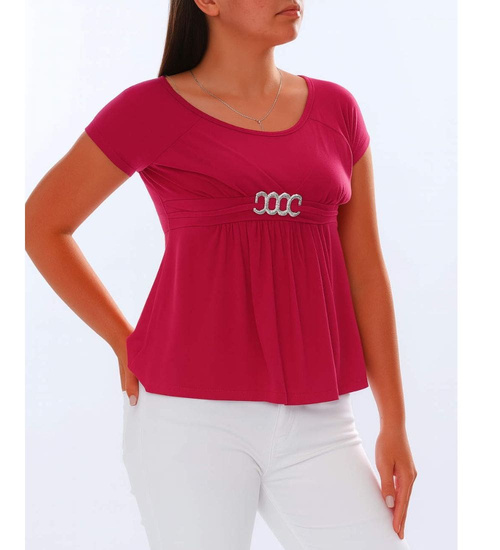 Fuksjowa koszulka bluzka damska z ozdobą /H2-K47 UB938 S0/