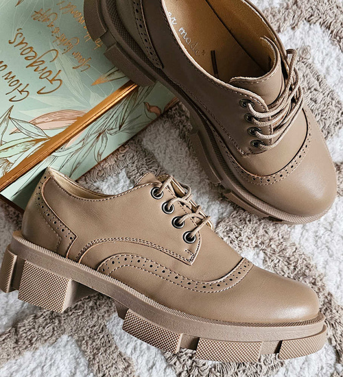 Wiosenne sznurowane półbuty damskie na platformie Khaki /F6-1 15490 T248/