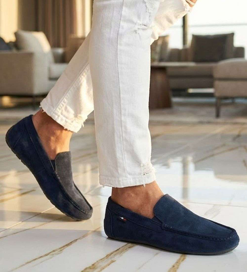 Zamszowe buty męskie wsuwane mokasyny /F2-2 16629 S398/