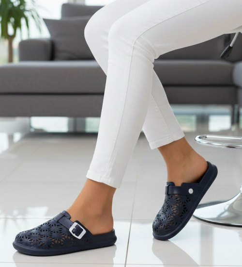 Klapki damskie Ażurowe buty na plażę Granatowe /H2 17854 G008/