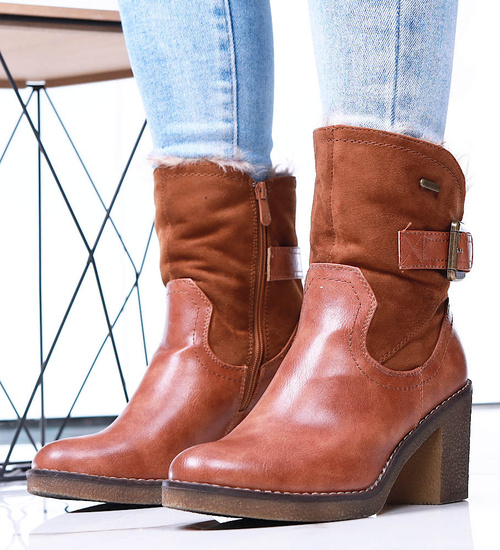 Zimowe damskie botki na słupku Camel /B4-3 15325 T592/