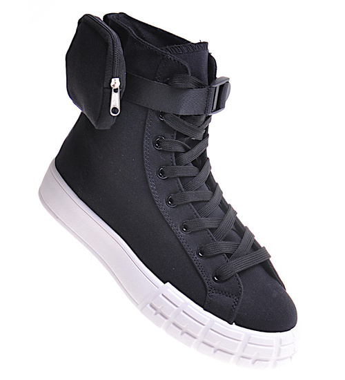 Sznurowane trampki damskie Czarne /F3-3 12383 S115/