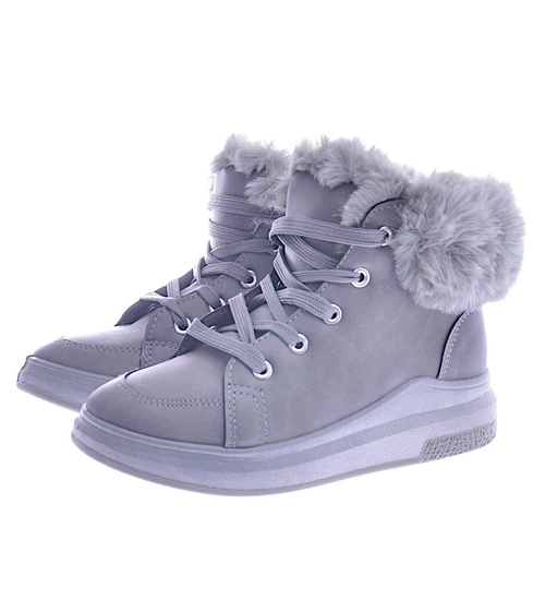 Ocieplane botki jak trampki Szare /B6-2 12697 S390/