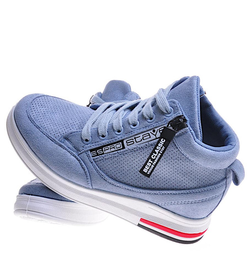 Niebieskie sneakersy damskie na ukrytym koturnie /E9-2 10783 T507/