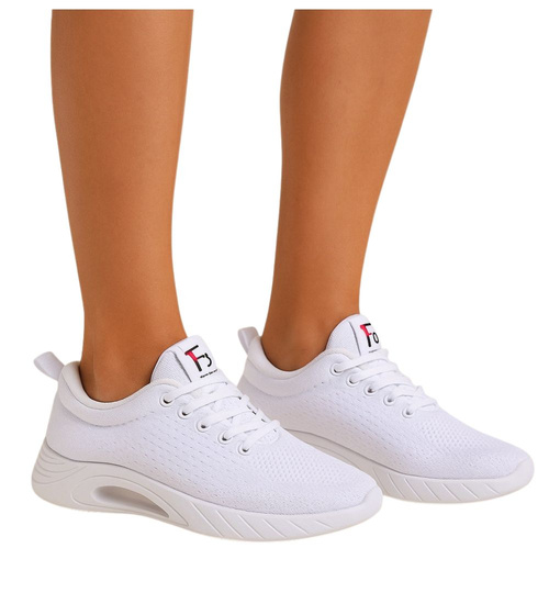 Białe wiązane sneakersy buty sportowe /A2-2 17710 W182/