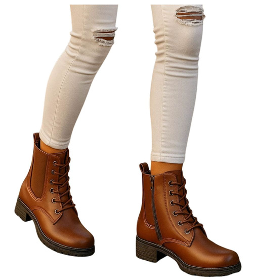 Karmelowe botki trapery damskie /G8-3 18272 W388/