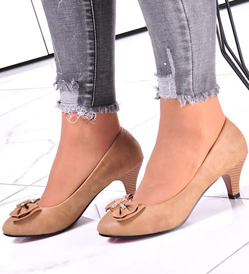 Czółenka na średnim obcasie Khaki /A4-2 8285 S120/