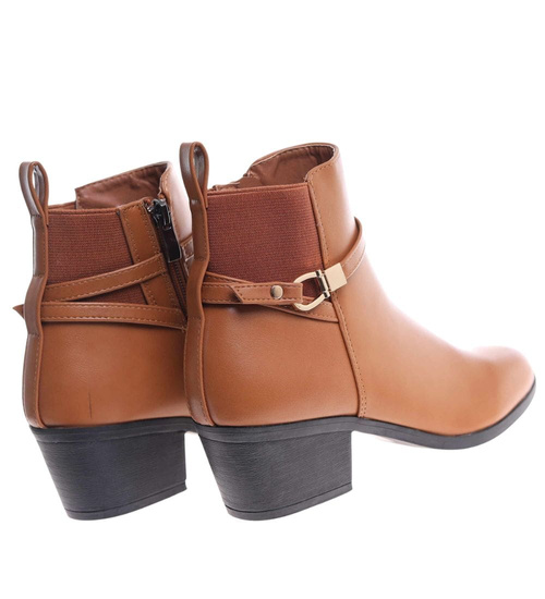 Karmelowe botki na grubym obcasie /C1-2 18539 G285/