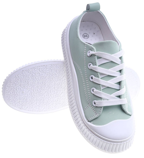 Miętowe damskie trampki na platformie /D7-2 14010 S396/