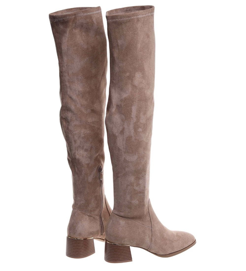 Beżowe kozaki muszkieterki na obcasie /D8-2 18256 W488/