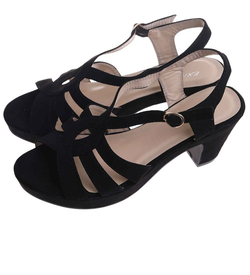 Sandały damskie Czarne sandały na grubym obcasie /E5-1 17811 G185 +h2/