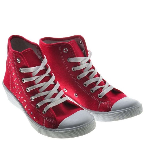 Czerwone trampki na niskim koturnie /E2-2 8470 S095/ 