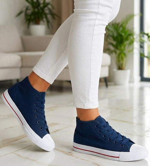 Wysokie granatowe trampki damskie /B1-1 14295 T131/