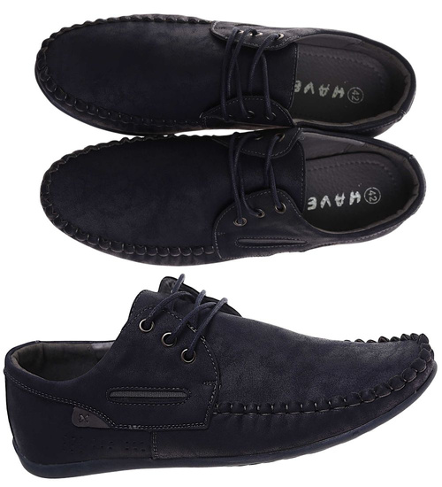 Męskie sznurowane półbuty Granatowe /A5-1 17983 T259/