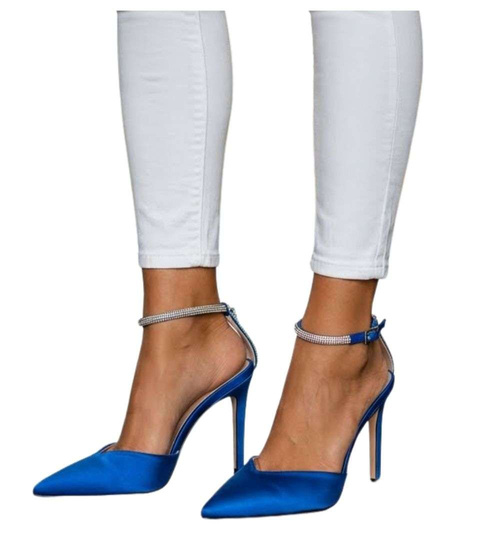 Niebieskie czółenka szpilki z paskiem /B3-3 16197 G155/