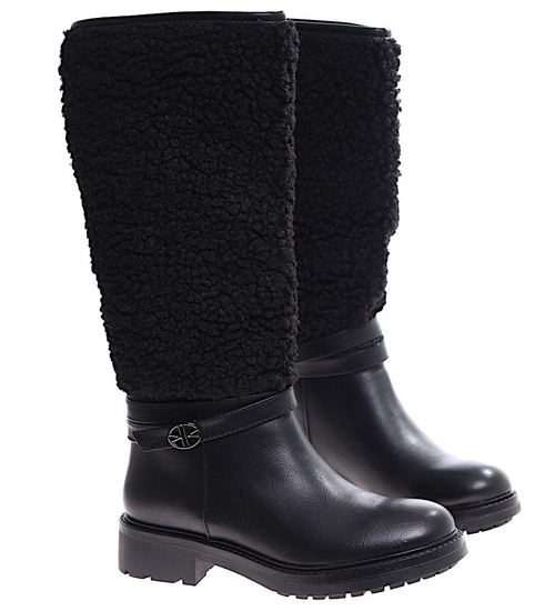 Czarne kozaki płaskie kozaki damskie /E9-1 16918 G285/