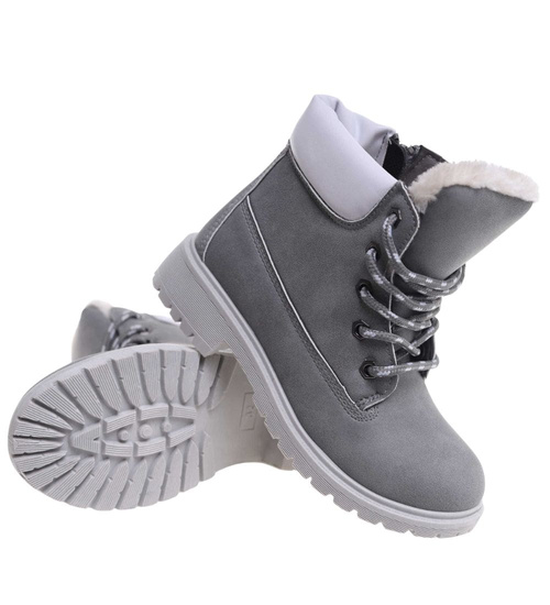 Szare dziewczęce trapery z futerkiem D5-2 18304 T295/