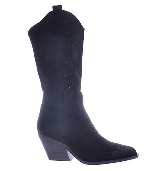 Czarne kozaki damskie na słupku zamszowe /G5-3 12507 T104/