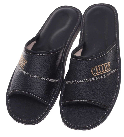Skórzane otwarte klapki domowe Chief czarne /D2-1 18685 S199/