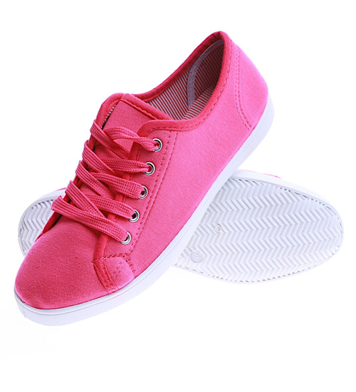 Sznurowane różowe trampki damskie /G2-2 14392 S191/