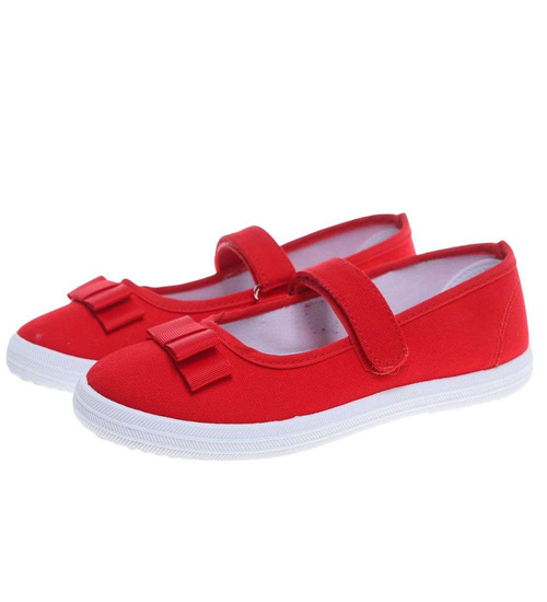 Czerwone materiałowe baleriny na rzep /E1-3 18681 T122/