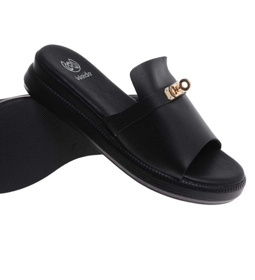 Klapki damskie czarne na platformie /C7-3 17775 T232/