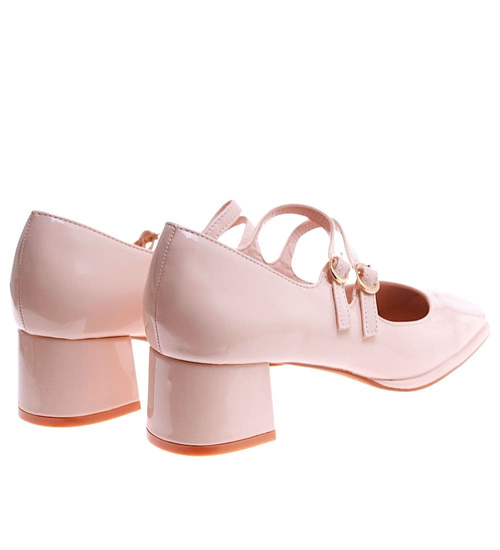 Beżowe czółenka na niskim obcasie z paskami /C7-2 17521  W182/