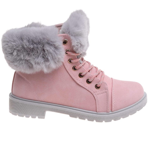 Zimowe botki trapery z futerkiem Różowe /C1-2 18279 T244/