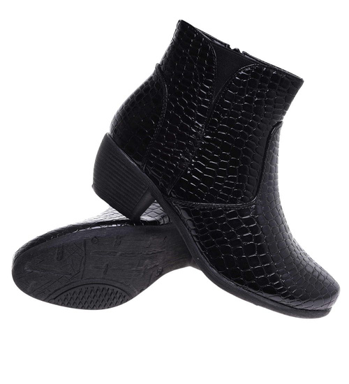 Ocieplane czarne botki na grubym obcasie /A9-3+h2 18268 T2/