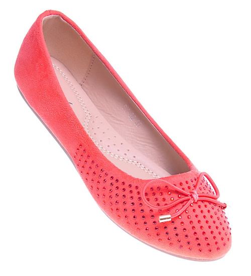 Pomarańczowe balerinki z kokardką i cekinami /E9-2 10600 W038/