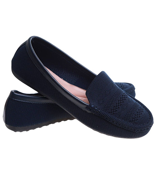 Granatowe ażurowe baleriny damskie lordsy /D1-2 16409 +h2 G187/