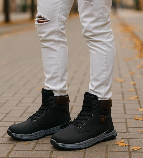 Czarne męskie buty trekkingowe z wysoką cholewką /B4-1 15258 T522/