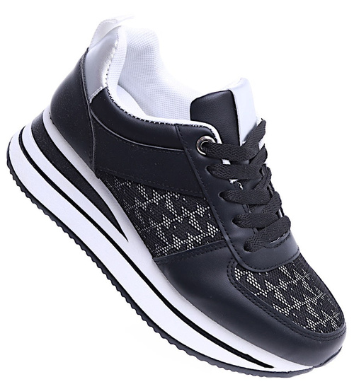 Czarne trampki sneakersy damskie na koturnie /D6-1 14787 T382/