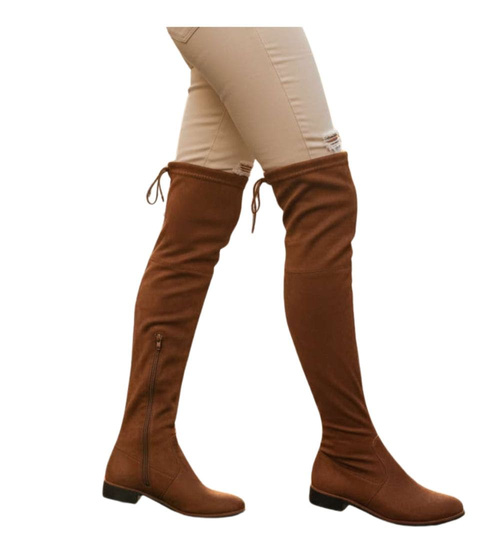 Karmelowe kozaki na płaskim obcasie /E8-3 18460 W376/