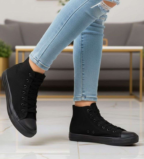 Klasyczne czarne trampki damskie z wysoką cholewką /H2 16707 G9-84/