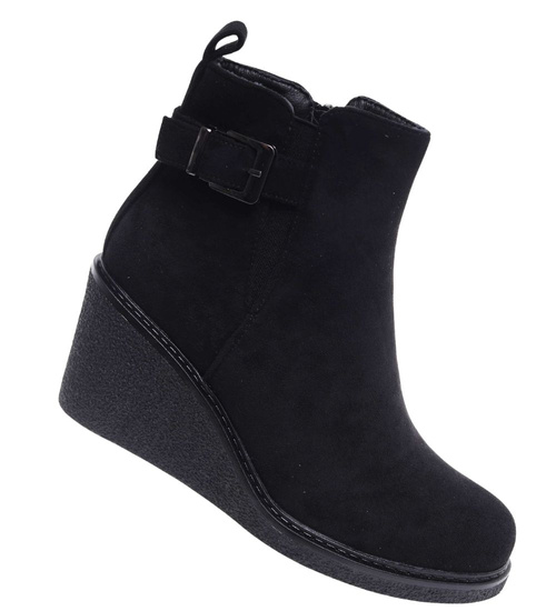 Czarne botki damskie na koturnie /F10-3 18319 W484/