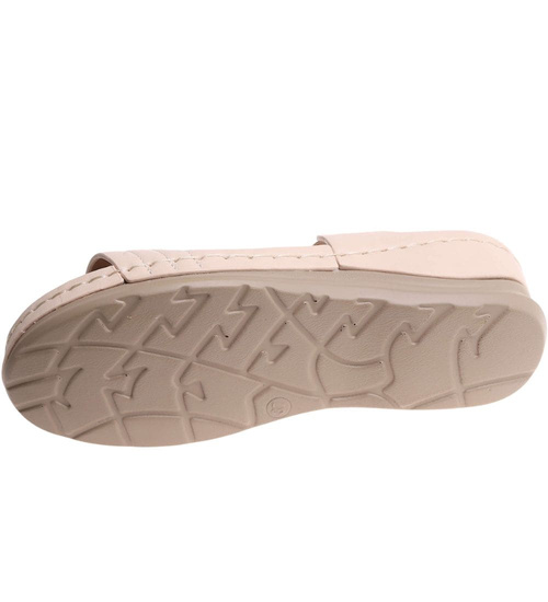 Sandały damskie na niskim koturnie Beżowe /F1-1 17871 T231/