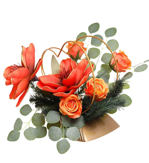 Duży stroik Pomarańczowe kwiaty KOMP144 M700