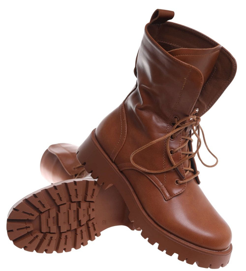 Brązowe wysokie botki trapery wiązane /A6-2 18505 T288/