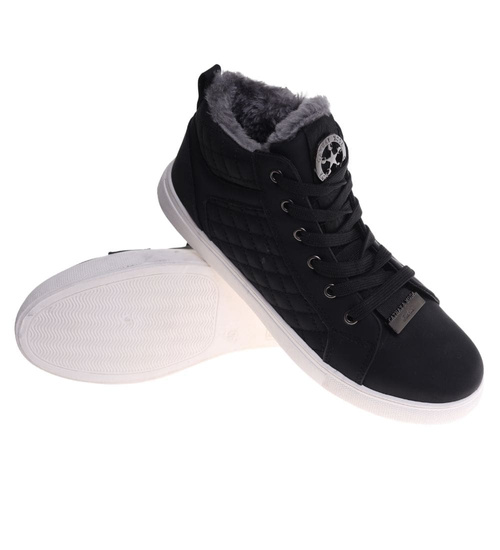 Zimowe czarne trampki z futerkiem ost459