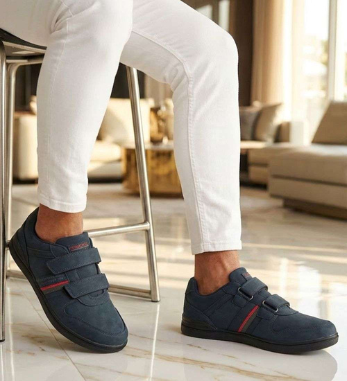 Granatowe męskie buty sportowe na rzepy /A3-2 18679 T484/