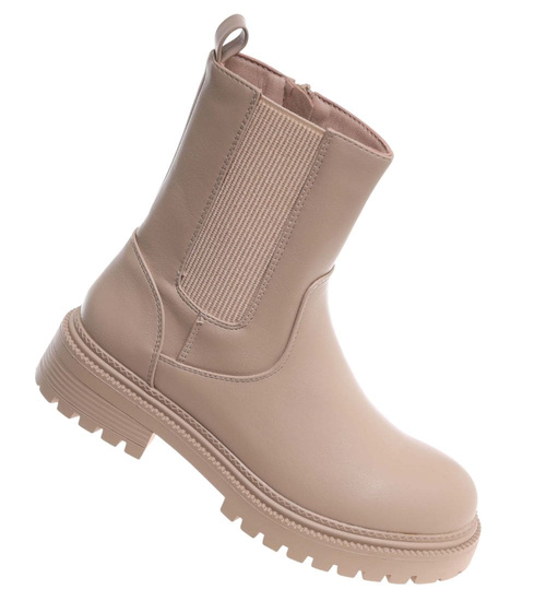 Beżowe botki damskie z ociepleniem /A4-2 18501 T238/