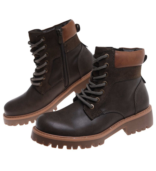 Sznurowane ocieplane botki trapery Zielone /F4-2 18276 W432/