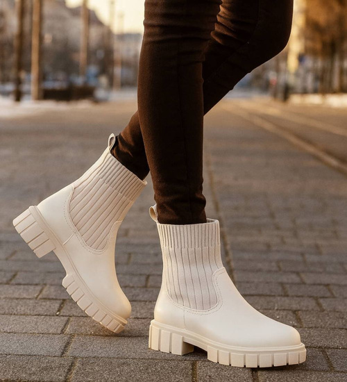 Zimowe wsuwane botki dziewczęce Beżowe /C5-3 18588 T189