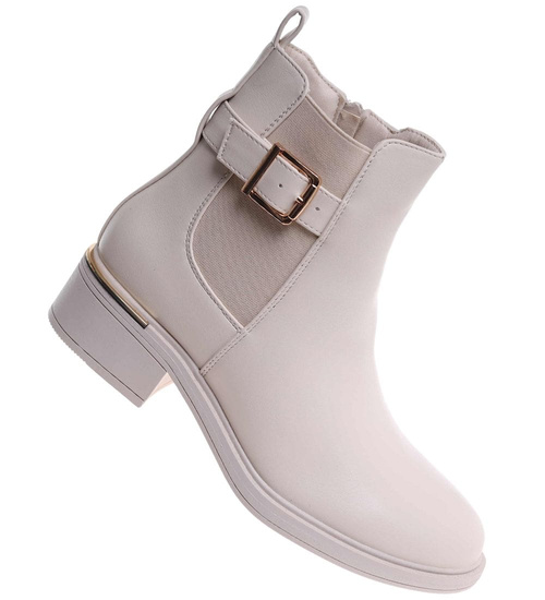 Zimowe beżowe botki damskie z ociepleniem /L3-1 18572 W222/