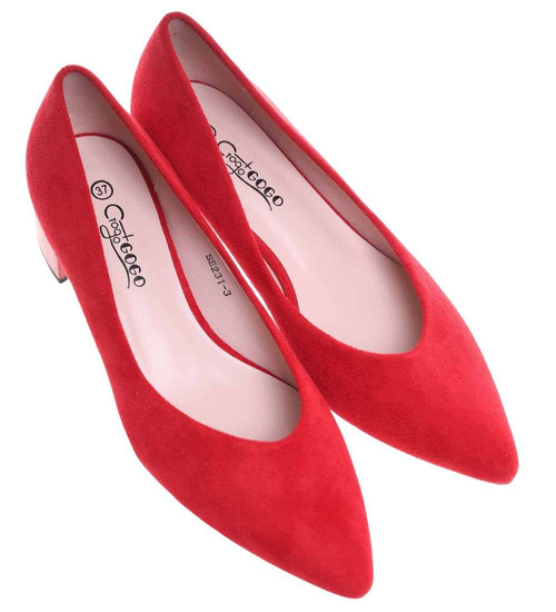 Czerwone czółenka na niskim obcasie Pointy Toe /G8-2 18806 T381/