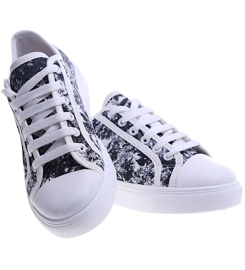 Czarno białe trampki damskie z tkaniny /G10-3 13489 S2/