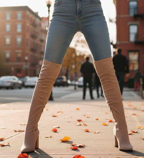 Beżowe wysokie kozaki muszkieterki na obcasie /A4-3 18383 W484/