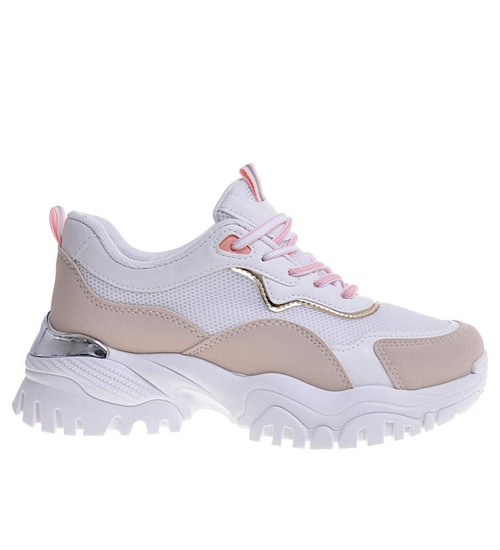 Damskie sneakersy na platformie Beżowe /E5-3 10621 S439/